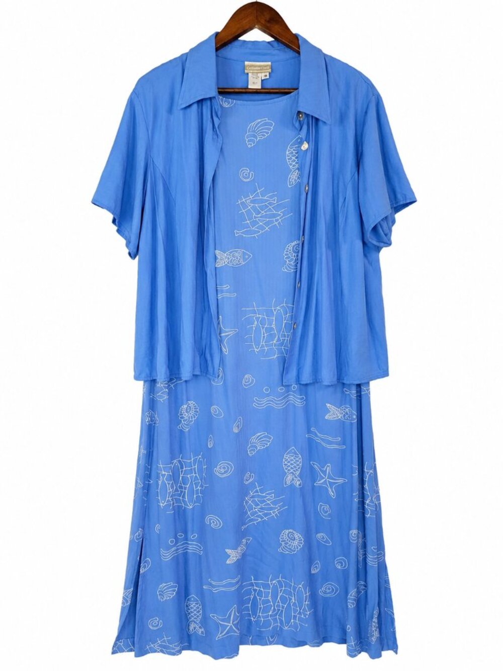 Coldwater Creek Women’s Size 18 Blue Coastal Print 2 Piece Midi Dress Set